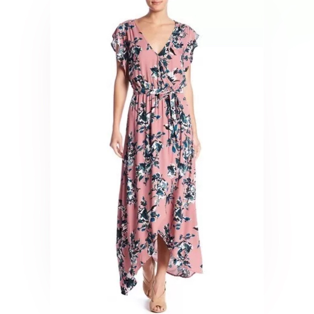 Splendid Womens Tulip Sleeve Floral Maxi Dress